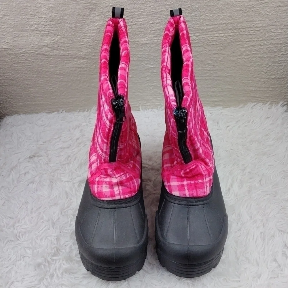 Northside Thermopile Black Pink Plaid Upper Zipper Front Step In Snow Boot Shoe